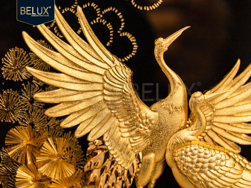 Tranh Tùng Hạc diên niên dát vàng 24k 32x25cm